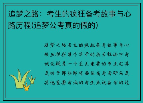 追梦之路：考生的疯狂备考故事与心路历程(追梦公考真的假的)